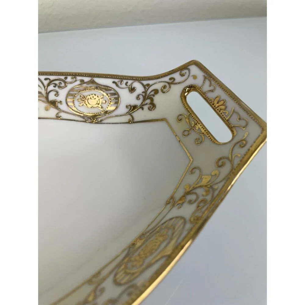 Vintage Hand Painted Nippon Rectangular Serving Platter Gold White Japan